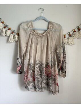 Mods Seta Italy Silk Floral Top Romantic Fairy Artsy Feminine Lightweight L